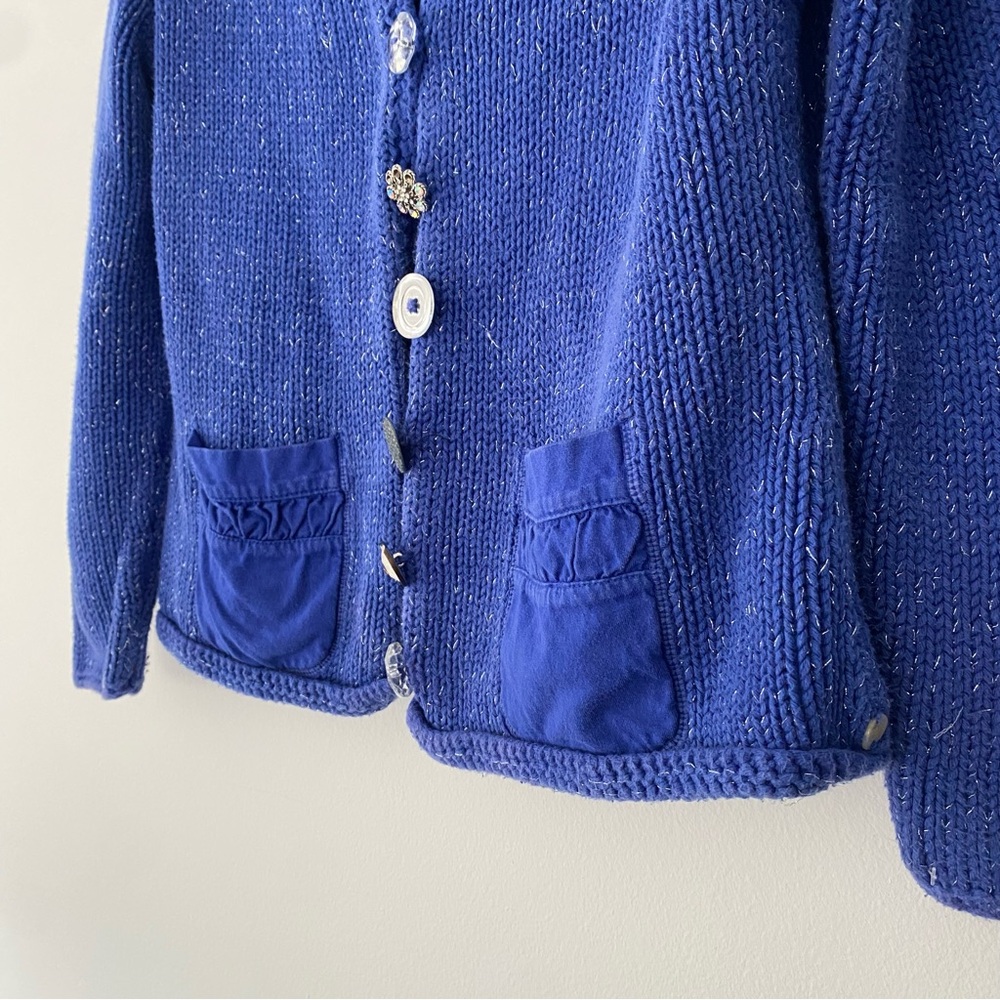 Anthro Pure HandKnit Cotton Purple Retro Glitter Bedazzled Sweater Womens M/L - Picture 7 of 8